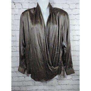 Vintage Rodier 100% Silk Womens Blouse Brown W/ Yellow Polka Dots Size 4